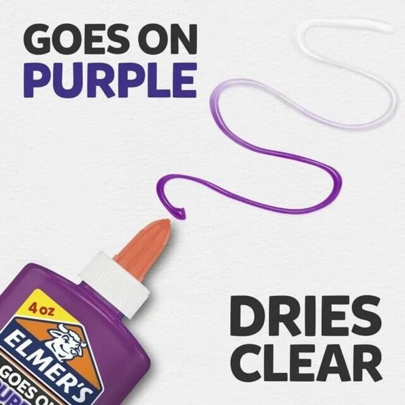 Elmers Washable Nontoxic Safe School Glue Goes on Purple Dries Clear 4oz Squeeze - Picture 4 of 7